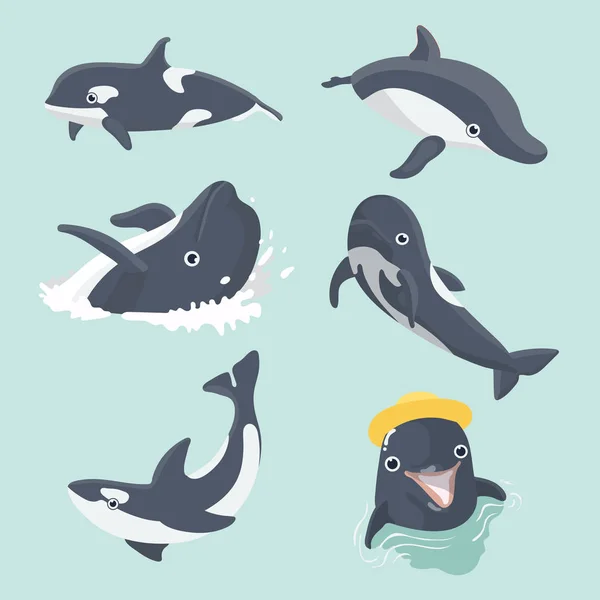 Set Cute Dolphins — Stock Vector