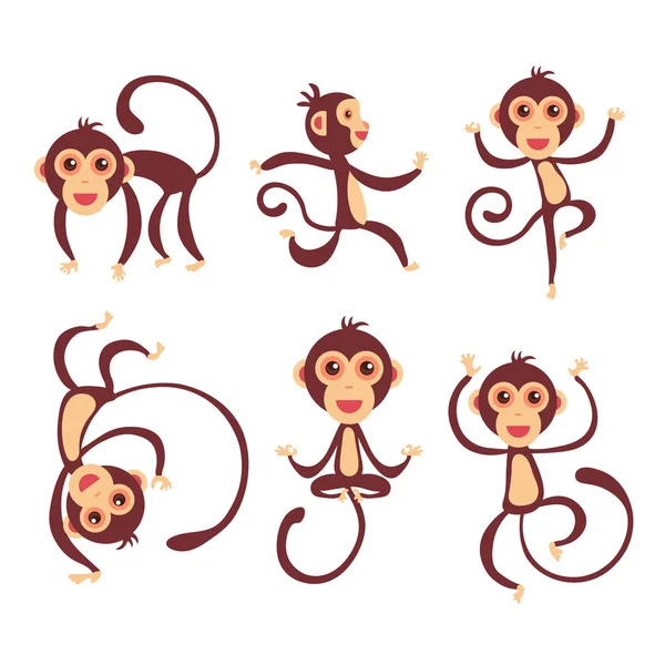Conjunto Macacos Engraçados Bonitos Estilo Desenho Animado —  Vetores de Stock