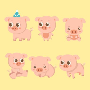 Set vektör çizimler izole duygu karakter karikatür domuz. 