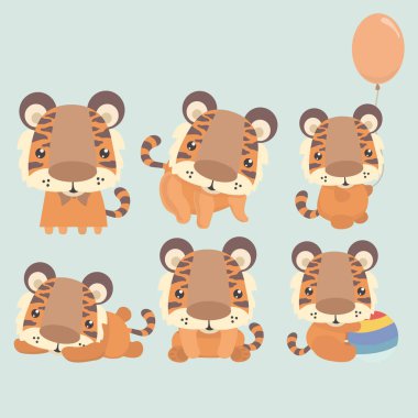 다른 포즈와 타이거의 그림.