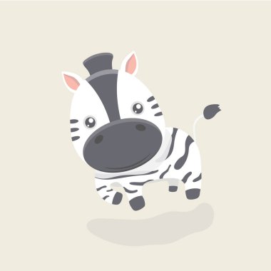 Pastel arka plan üzerinde küçük komik zebra vektör çizgi film karakteri.