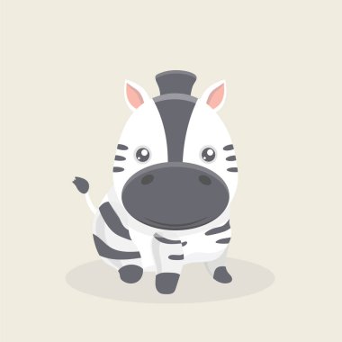 Pastel arka plan üzerinde küçük komik zebra vektör çizgi film karakteri.