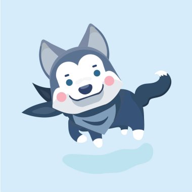 Sevimli çizgi Sibirya husky yavrusu pastel arka plan üzerinde.