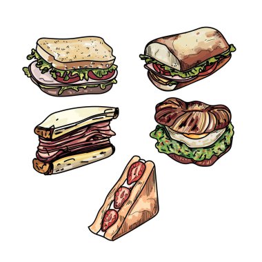 Kaç çeşit subs sandviçler tost lezzetli sandviç çizimleri ayarla.