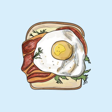 basit tost kahvaltı pastel arka plan üzerinde şirin illüstrasyon.