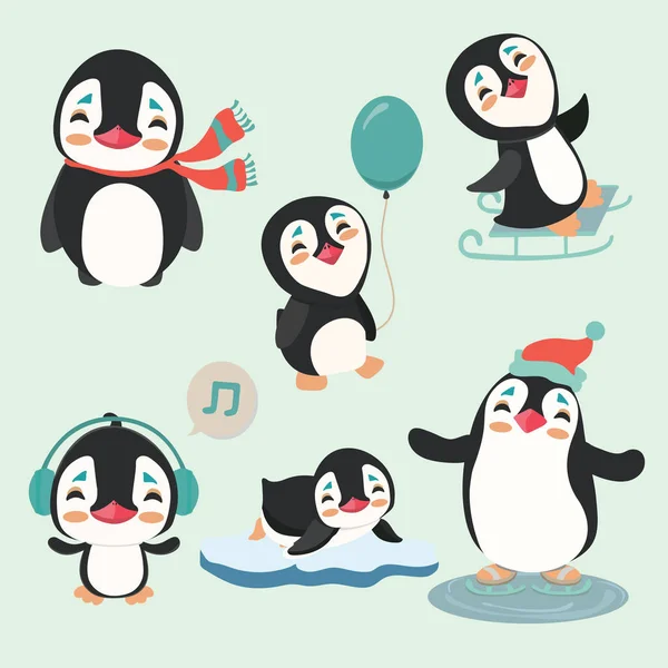 Kolekcja Kreskówka Pingwina — Wektor stockowy