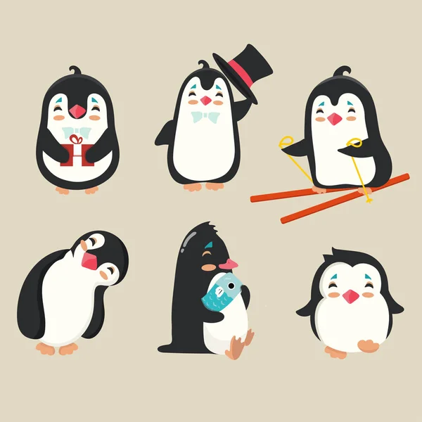 Sbírka Kreslených Tučňák — Stockový vektor