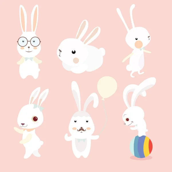 Set Simpatico Coniglio Cartone Animato Stile Moderno Piatto Design Del — Vettoriale Stock