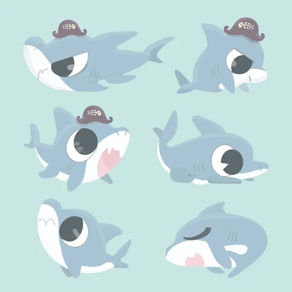 Cartoon Shark Collection Set — Stock Vector