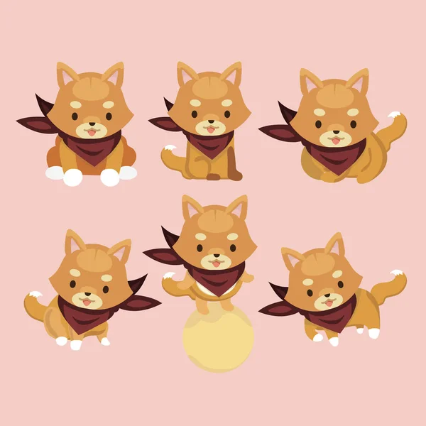 Shiba Inu Perro Conjunto Dibujos Animados Vector — Archivo Imágenes Vectoriales