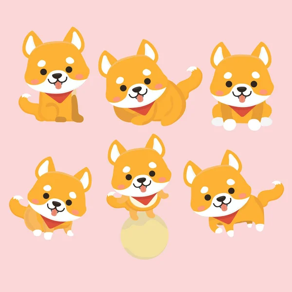 Shiba Inu Hond Cartoon Instellen Vector — Stockvector