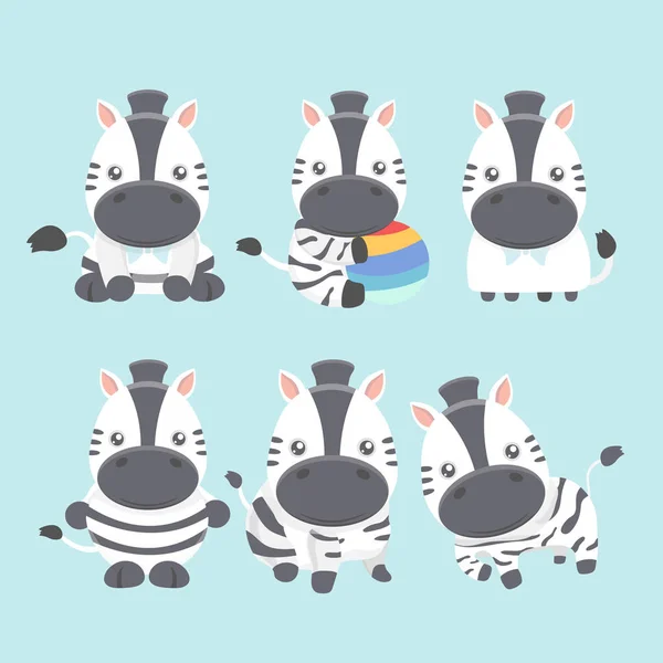 Vector Instellen Schattig Zebra Cartoon Stijl — Stockvector