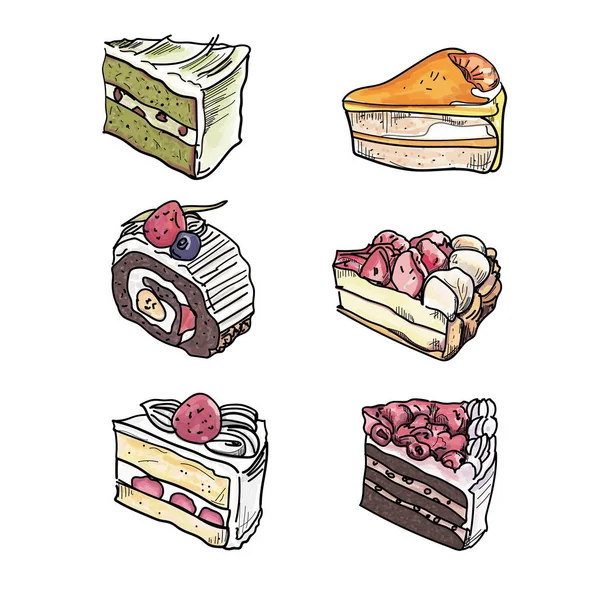 Bunte Süße Kuchen Scheiben Stücke Set Vektor Illustration — Stockvektor