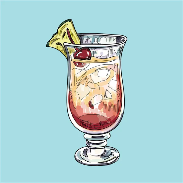 Hand Getekende Illustratie Van Cocktail Pastel Achtergrond — Stockvector