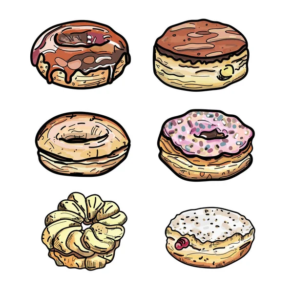 Set Von Cartoon Bunte Donuts Isoliert Auf Weißem Hintergrund — Stockvektor