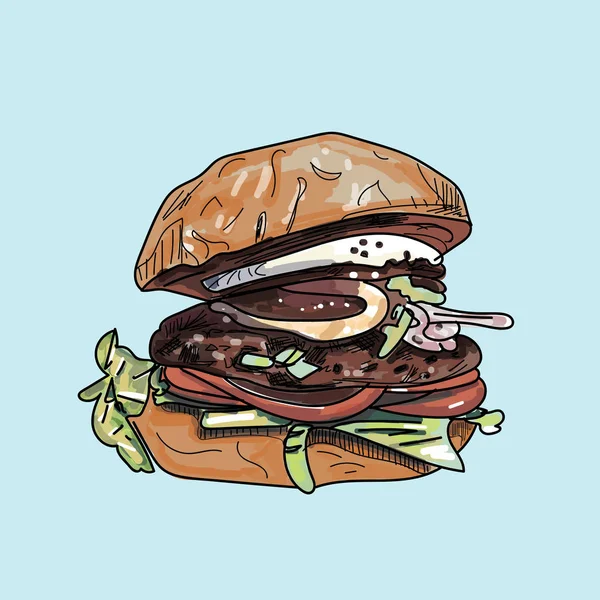 Vektorové Kreslení Burger Pastelové Pozadí — Stockový vektor