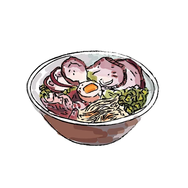 白い背景の上のラーメン ボウル麺ベクトル — ストックベクタ