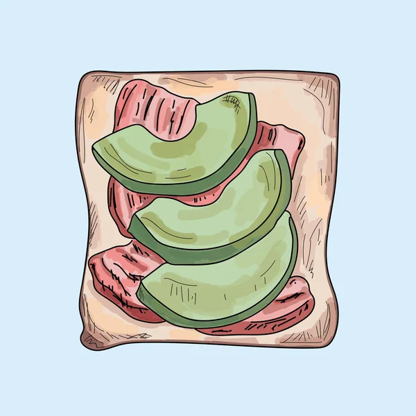 Niedliche Illustration Des Einfachen Toastfrühstücks Auf Pastellfarbenem Hintergrund — Stockvektor