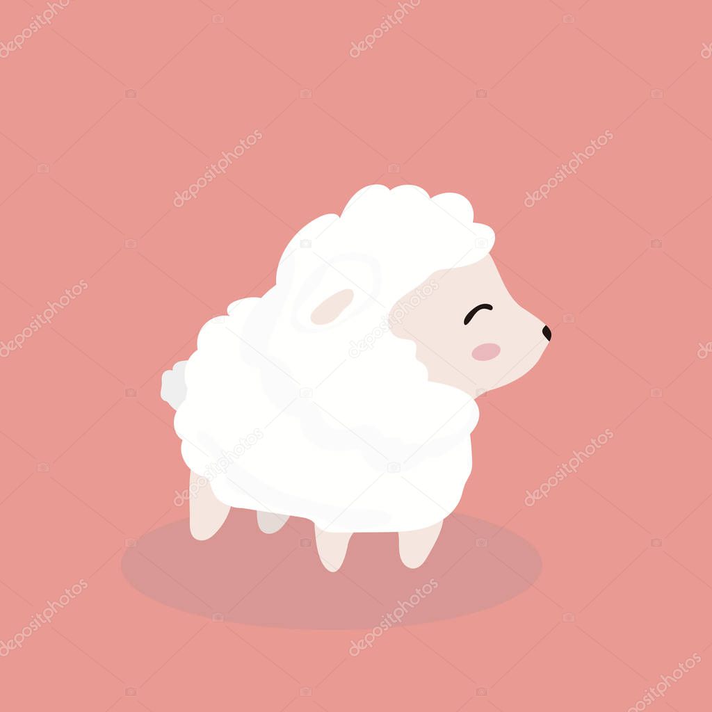 Cute sheep in flat style on pastel background.