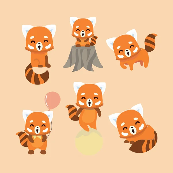 Carino Panda Rosso Sfondo Pastello Disegno Del Fumetto Animale — Vettoriale Stock
