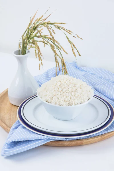 White Ceramic Bowl Containing Rice Shallow Depth Field Focus Rice — Stock Photo, Image