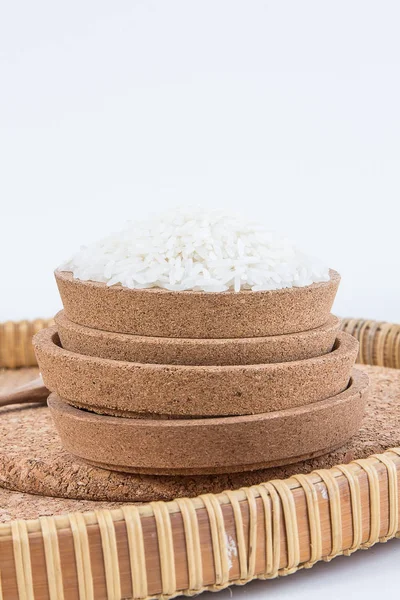 Raw Uncooked Rice Basket Weave Shallow Depth Field Focus Rice — Stock Photo, Image