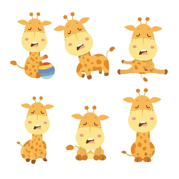 Set Van Giraffe Verschillende Acties Afbeelding — Stockvector