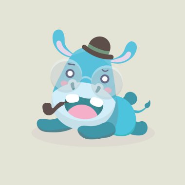 Pastel arka plan üzerinde şirin komik su aygırı.