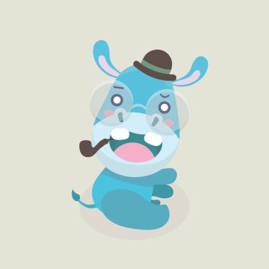 Pastel arka plan üzerinde şirin komik su aygırı.