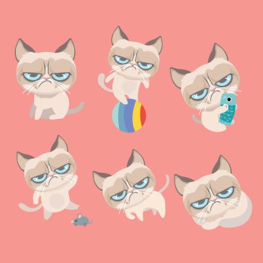 Huysuz kedi komik vektör kümesi