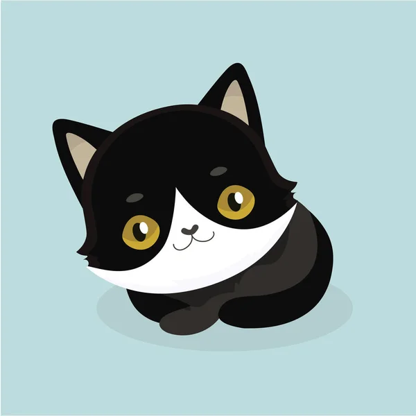 Söta tecknade svart katt med stora ögon. — Stock vektor