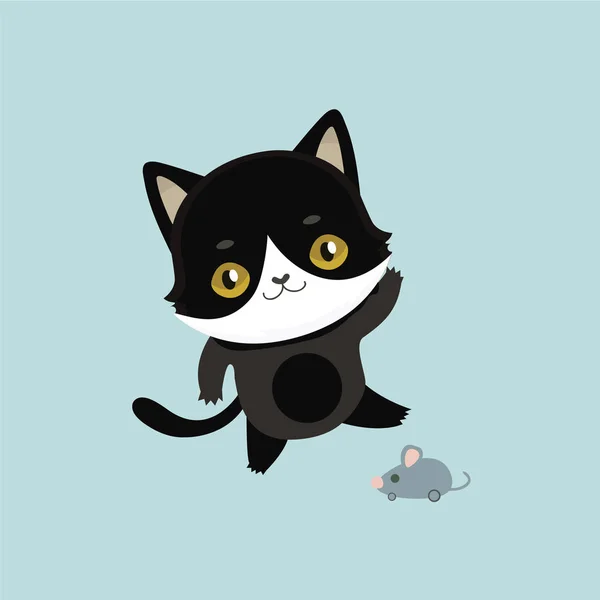 长着大眼睛的可爱的卡通黑猫. — 图库矢量图片