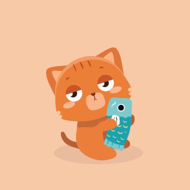 Şirin kedi illüstrasyon pastel arka plan üzerinde.