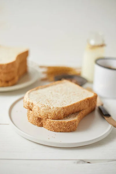 Whole Wheat Bread Baked Wooden Background — Stock Photo, Image