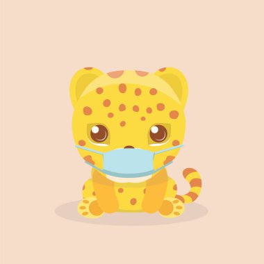 vektör covid-19 virüs maskeli hayvan çizimi.