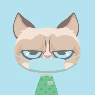 vektör covid-19 virüs maskeli hayvan çizimi