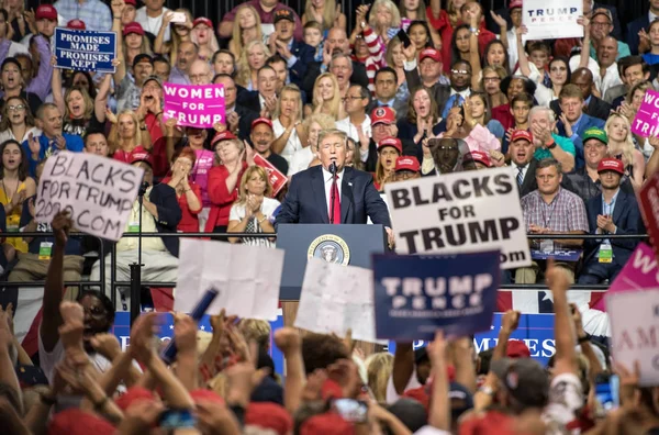 Tampa, Florida 31 Temmuz 2018 Temsilcisi Ron Desantis adresleri bir kalabalık Cumhurbaşkanı Donald Trump Tampa, Florida'da bir mitingde 31 Temmuz 2018 üzerinde izlerken.