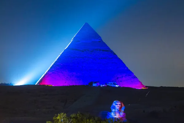 Велика Піраміда Гізи Освітлена Вночі Єкт Всесвітньої Спадщини Юнеско Каїр — стокове фото