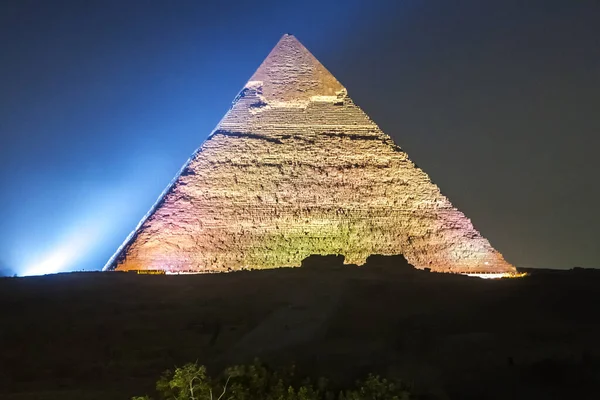 Große Pyramide Von Gizeh Nachts Beleuchtet Unesco Weltkulturerbe Kairo Ägypten — Stockfoto