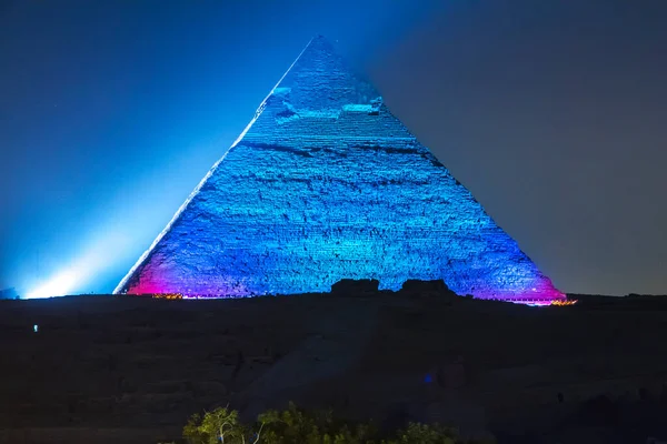 Grote Piramide Van Gizeh Nachts Verlicht Unesco Werelderfgoed Caïro Egypte — Stockfoto