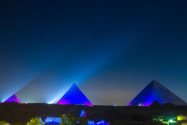 Große Pyramide Von Gizeh Nachts Beleuchtet Unesco Weltkulturerbe Kairo Ägypten — Stockfoto