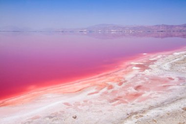 İran, Şiraz 'ın güzel pembe tuz gölü.