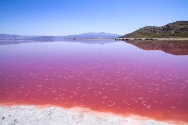 İran, Şiraz 'ın güzel pembe tuz gölü.