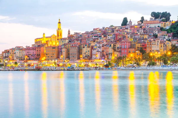 Menton Ville Médiévale Sur Côte Azur Méditerranée Coucher Soleil France — Photo