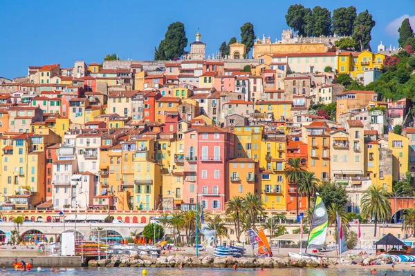 Des Bâtiments Colorés Dans Ville Médiévale Menton Ville Côte Azur — Photo