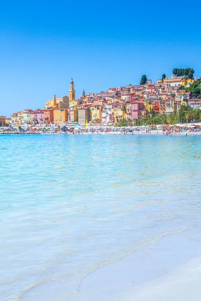 Colorful buildings in the mediaeval town of Menton, French Riviera city in the Mediterranean, France.