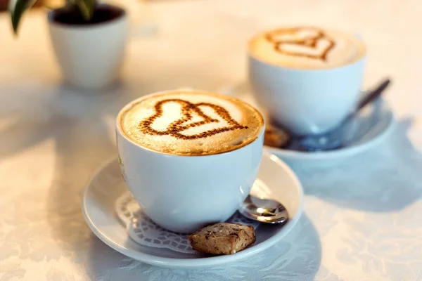 Cappuccino Sercem Wzór Kawa Kawiarni — Zdjęcie stockowe