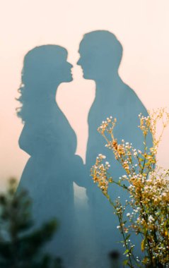 Aşk kavramı. Sevgilisi duvardaki gölgesi. Kadınlar ve erkekler gölgesi