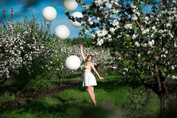 Girl Balloons Outdoor Happy Girl Having Fun Summer — Stock Photo, Image