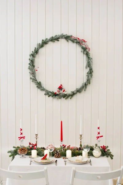 Noël Nouvel Intérieur Une Belle Table Pour Couple Avec Des — Photo